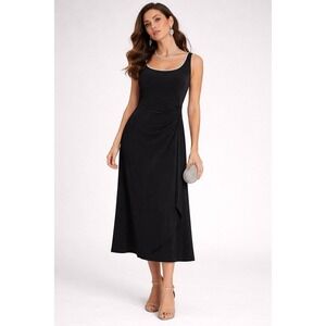 VTG Alex Evenings Womesn Dress Plus 14W Black Ruched Draped Rhinestones Evening